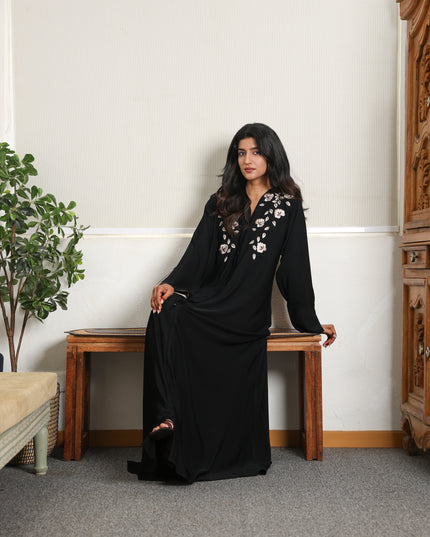 Henna Blossom Embroidery With Handwork Abaya