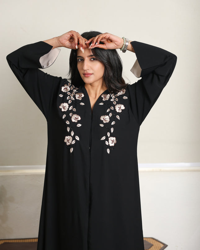 Henna Blossom Embroidery With Handwork Abaya