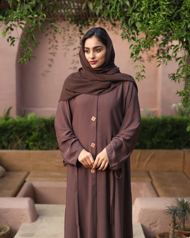 Tied Grace Wooden Buttoned Abaya