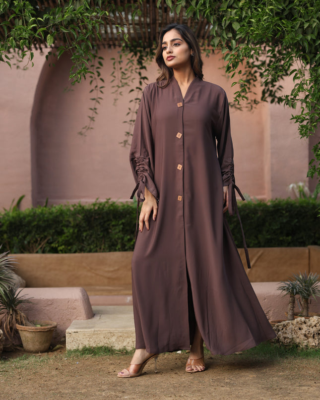 Tied Grace Wooden Buttoned Abaya