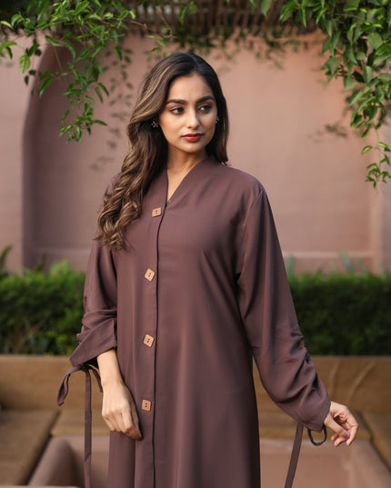Tied Grace Wooden Buttoned Abaya