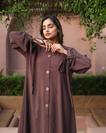 Tied Grace Wooden Buttoned Abaya