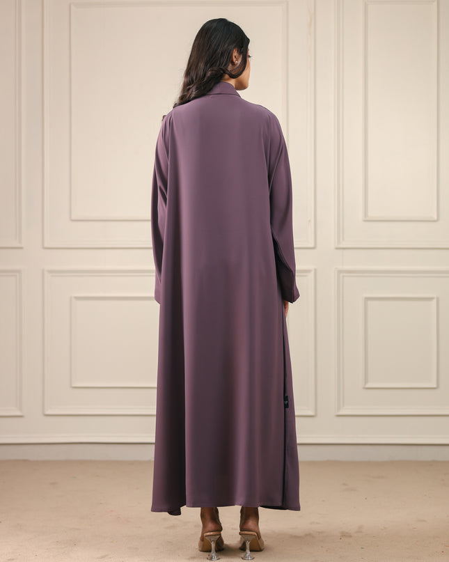Mystic Plum Embroidery With Long Collared Abaya