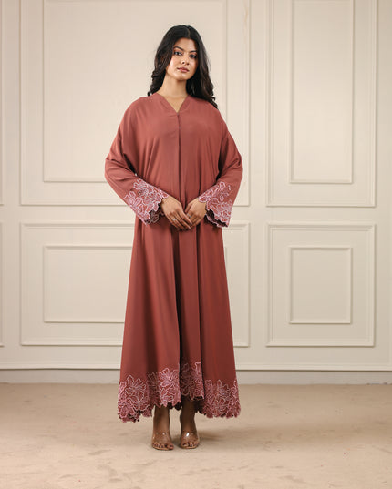 Blush Hem Embroidery With Handwork Abaya