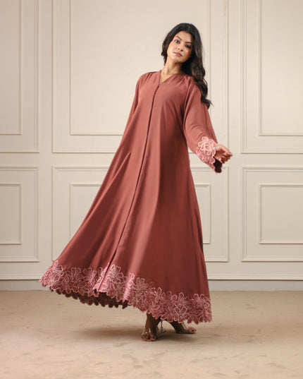 Blush Hem Embroidery With Handwork Abaya