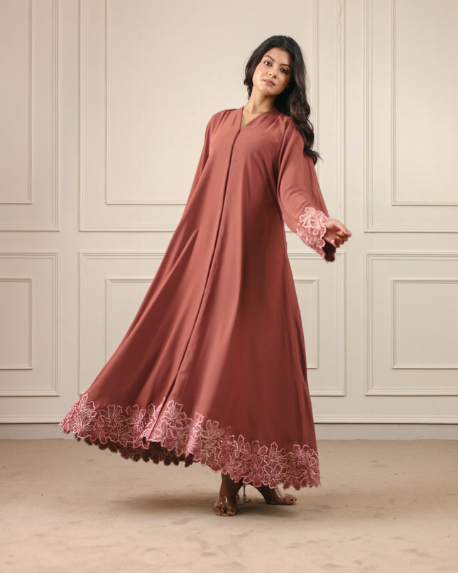Blush Hem Embroidery With Handwork Abaya