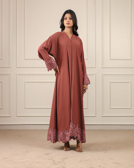 Blush Hem Embroidery With Handwork Abaya