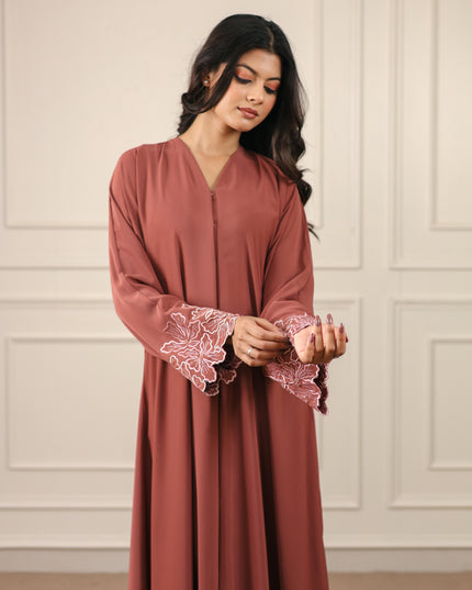 Blush Hem Embroidery With Handwork Abaya
