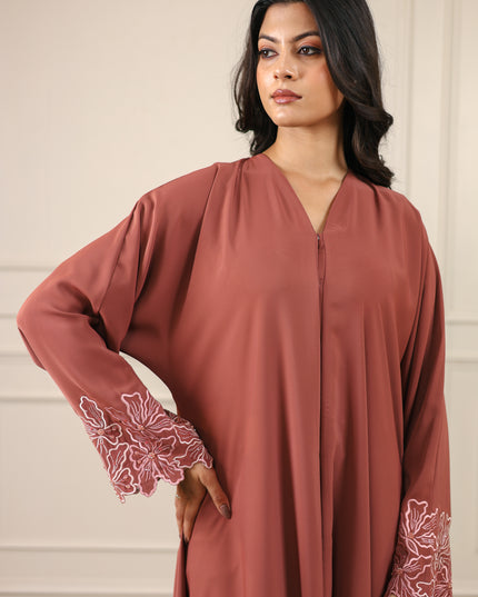 Blush Hem Embroidery With Handwork Abaya