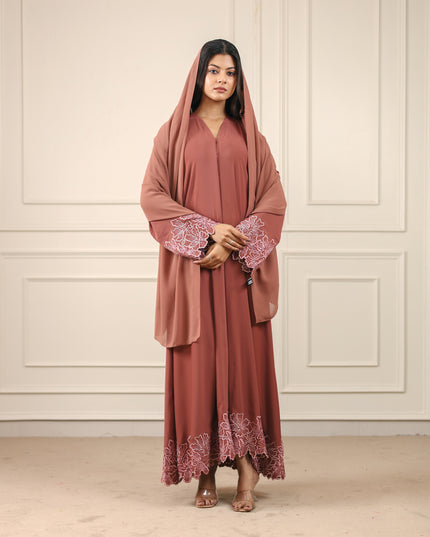 Blush Hem Embroidery With Handwork Abaya