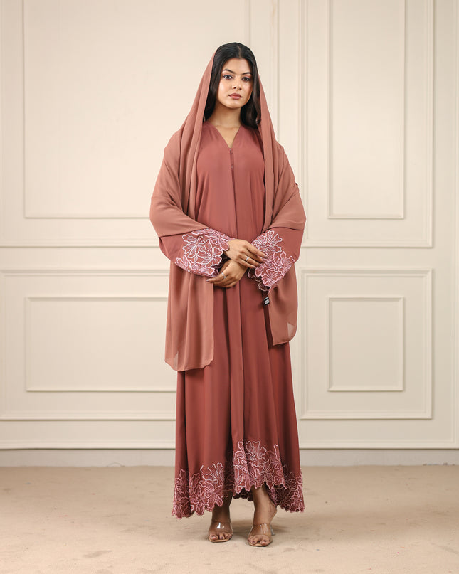 Blush Hem Embroidery With Handwork Abaya