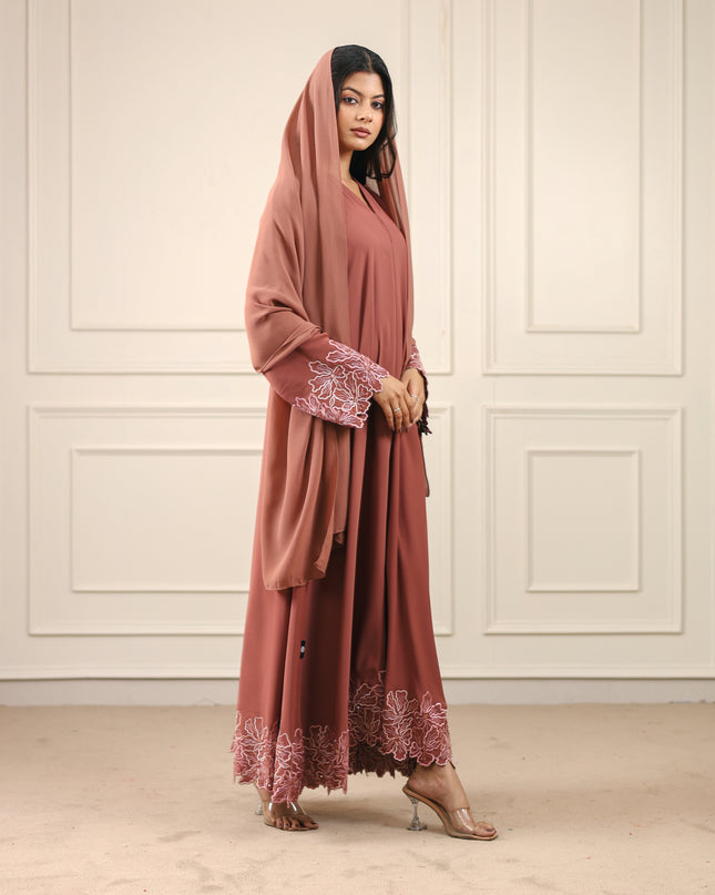 Blush Hem Embroidery With Handwork Abaya