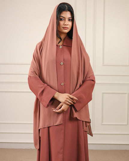 Luxurious Golden Button With Collared Abaya