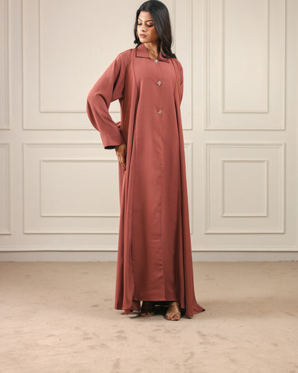 Luxurious Golden Button With Collared Abaya