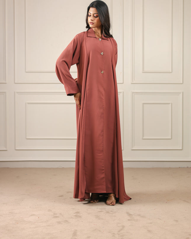 Luxurious Golden Button With Collared Abaya