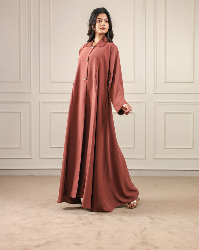 Luxurious Golden Button With Collared Abaya
