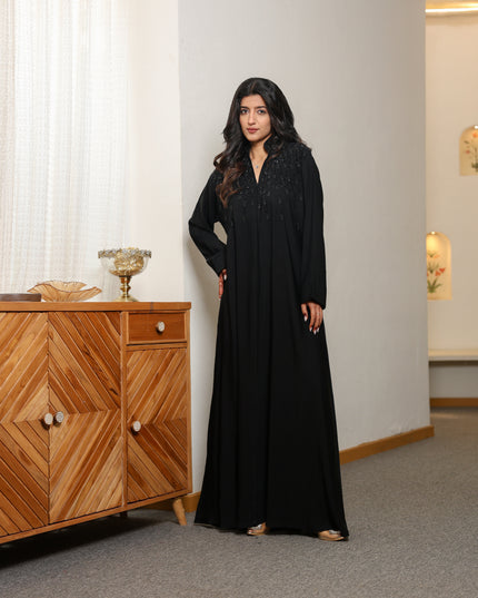Mandarin Collar With Handwork Abaya (Black)