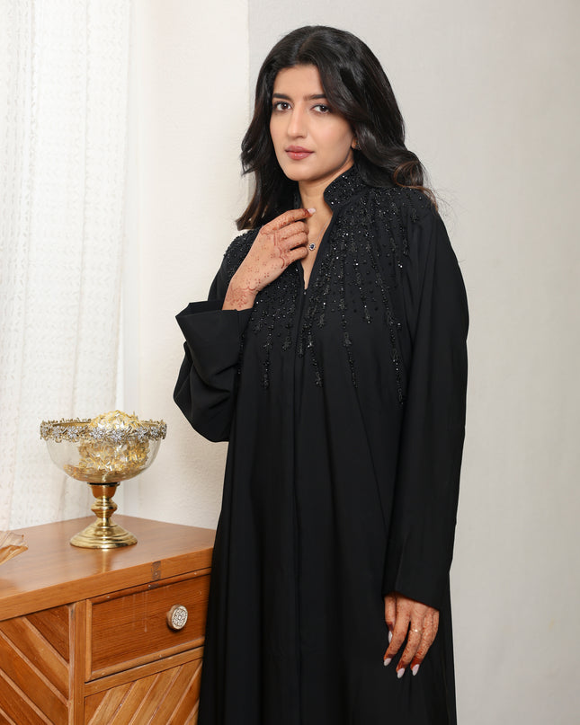 Mandarin Collar With Handwork Abaya (Black)