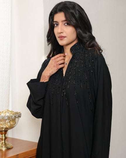 Mandarin Collar With Handwork Abaya (Black)