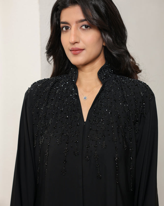 Mandarin Collar With Handwork Abaya (Black)