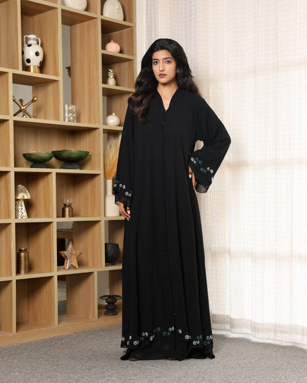 Midnight Elegance Double Layered Georgette Handwork Abaya
