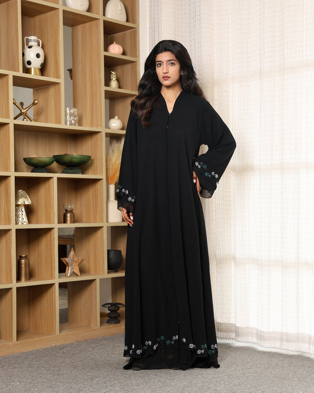 Midnight Elegance Double Layered Georgette Handwork Abaya