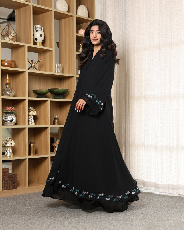 Midnight Elegance Double Layered Georgette Handwork Abaya