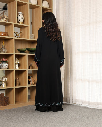 Midnight Elegance Double Layered Georgette Handwork Abaya