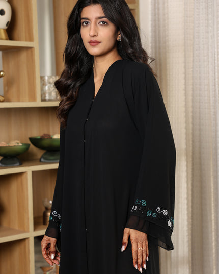 Midnight Elegance Double Layered Georgette Handwork Abaya