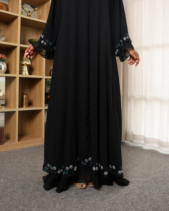 Midnight Elegance Double Layered Georgette Handwork Abaya