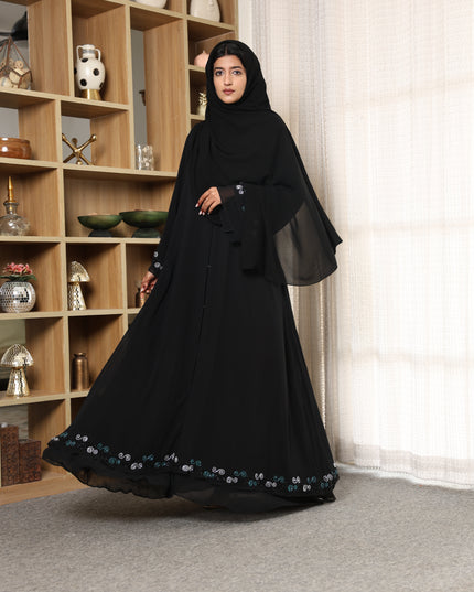 Midnight Elegance Double Layered Georgette Handwork Abaya
