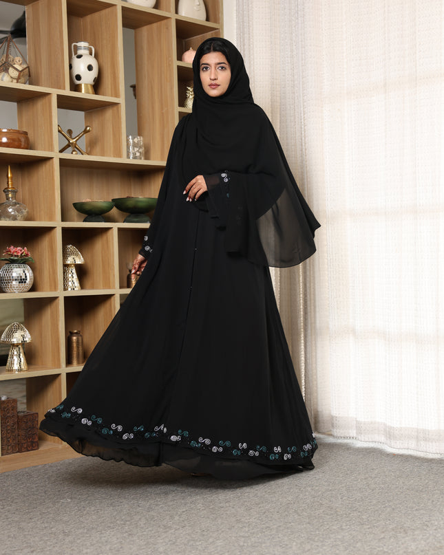 Midnight Elegance Double Layered Georgette Handwork Abaya