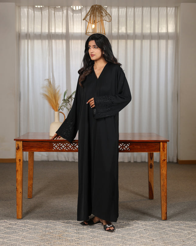 Majestic Black Embroidery With Handwork Sleeves Abaya