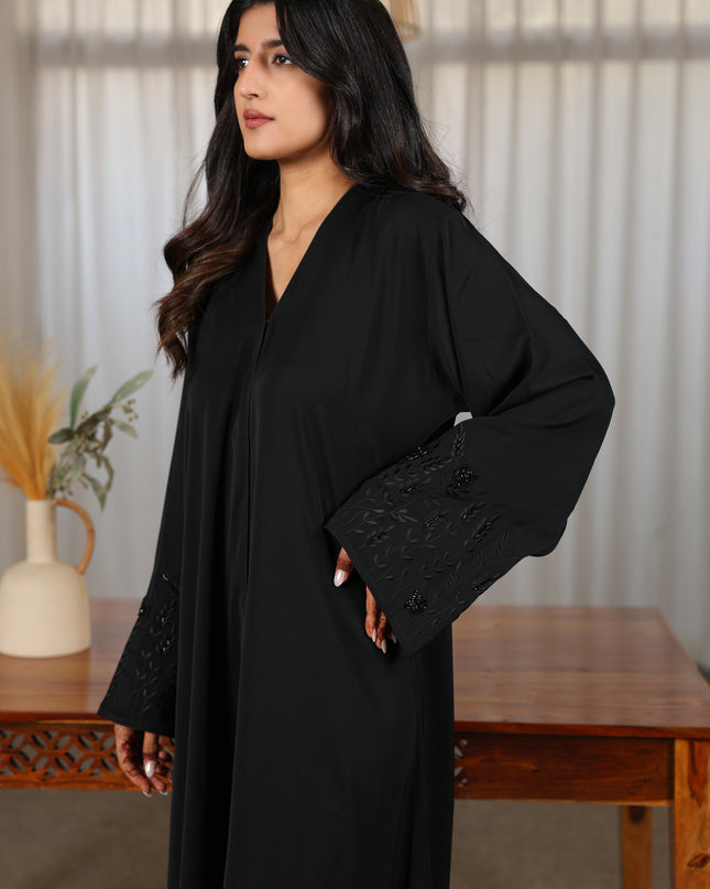 Majestic Black Embroidery With Handwork Sleeves Abaya
