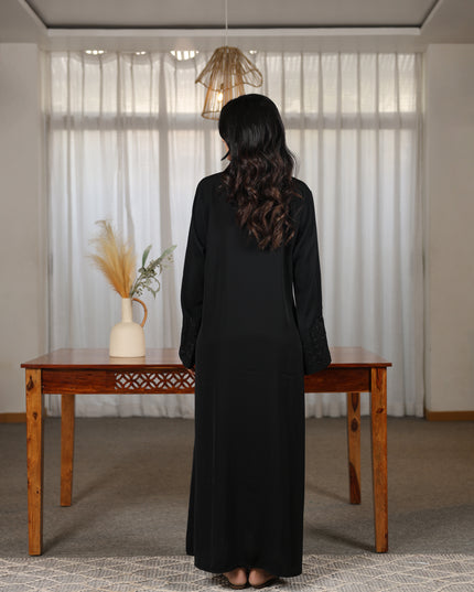 Majestic Black Embroidery With Handwork Sleeves Abaya