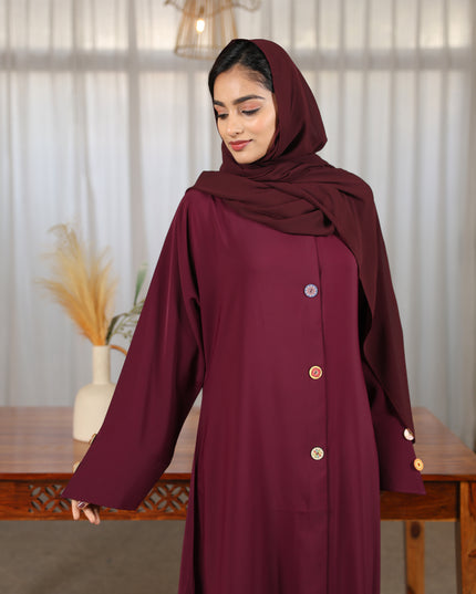 Chic With Wooden Multicolour Buttons Abaya