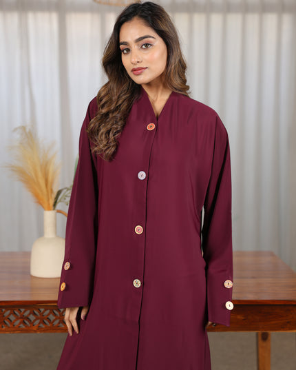 Chic With Wooden Multicolour Buttons Abaya