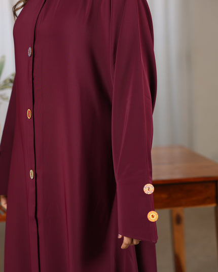 Chic With Wooden Multicolour Buttons Abaya
