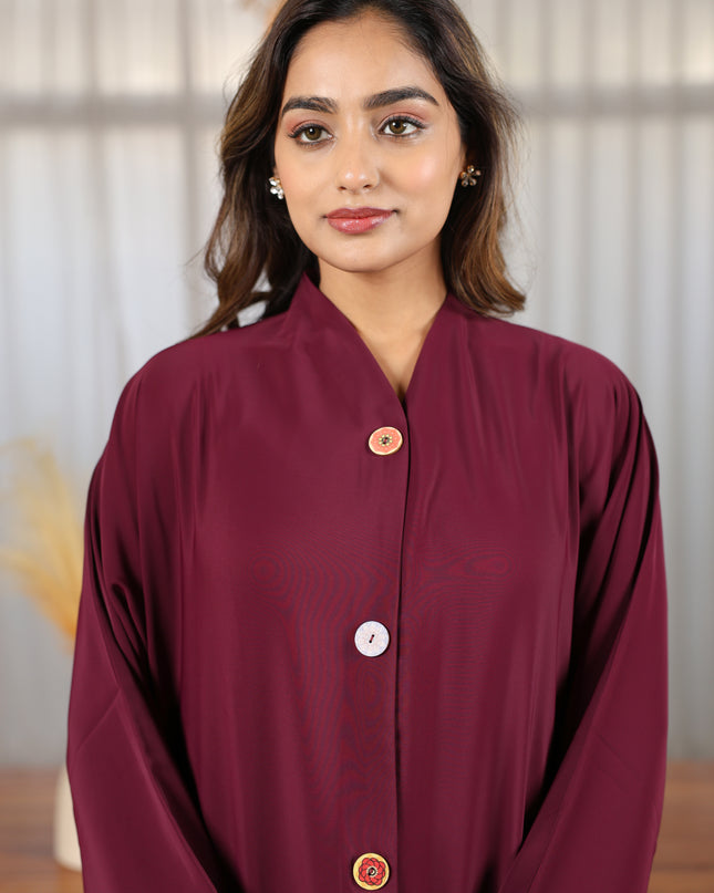 Chic With Wooden Multicolour Buttons Abaya