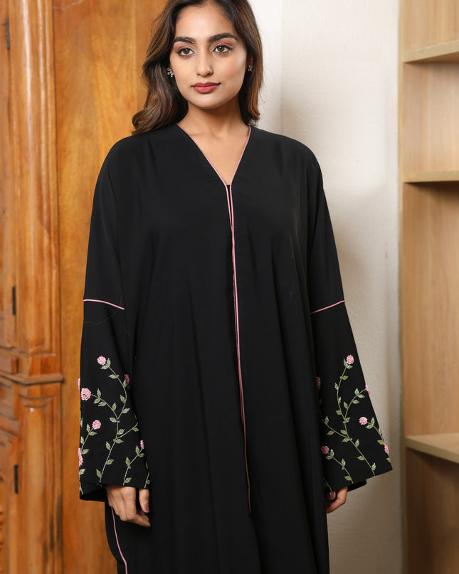 Pink-Trimmed Handwork Kaftan Abaya