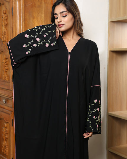 Pink-Trimmed Handwork Kaftan Abaya