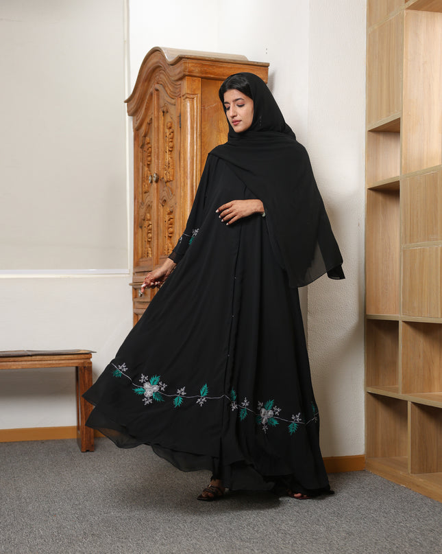 Double Layered Georgette Embroidery With Hand Work Abaya