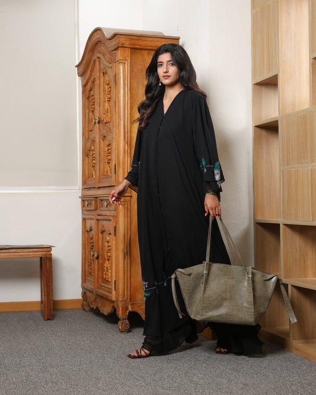 Double Layered Georgette Embroidery With Hand Work Abaya