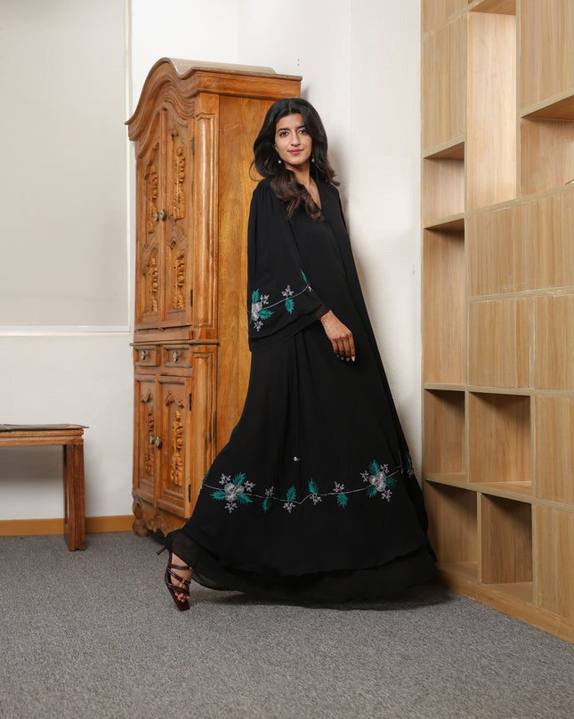 Double Layered Georgette Embroidery With Hand Work Abaya