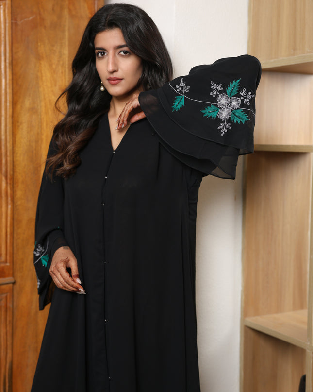 Double Layered Georgette Embroidery With Hand Work Abaya