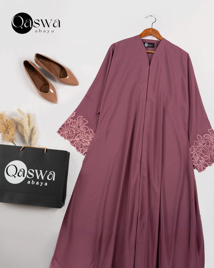 Blush Hem Embroidery With Handwork Abaya