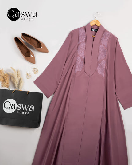 Mystic Plum Embroidery With Long Collared Abaya