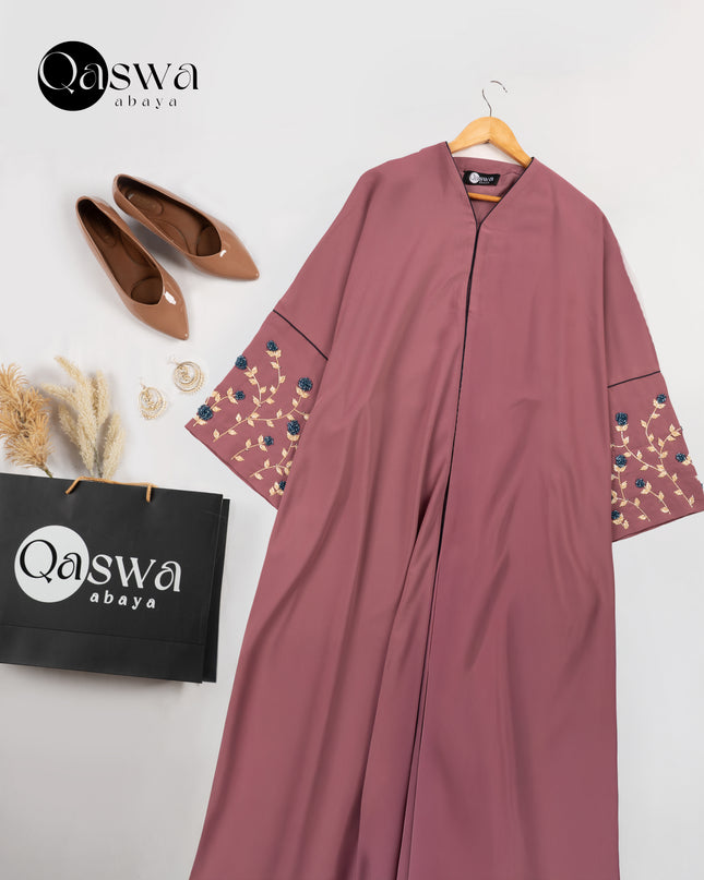Pink-Trimmed Handwork Kaftan Abaya
