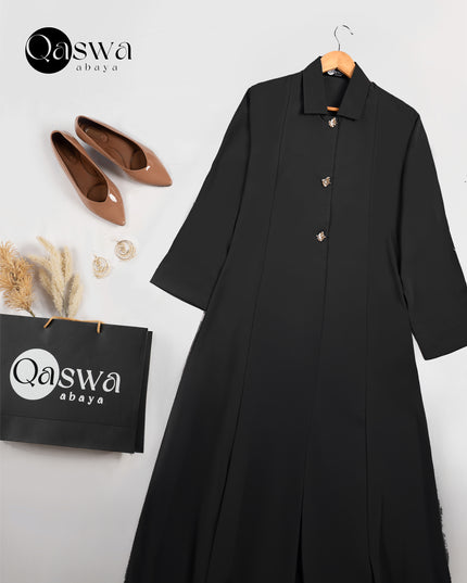 Luxurious Golden Button With Collared Abaya