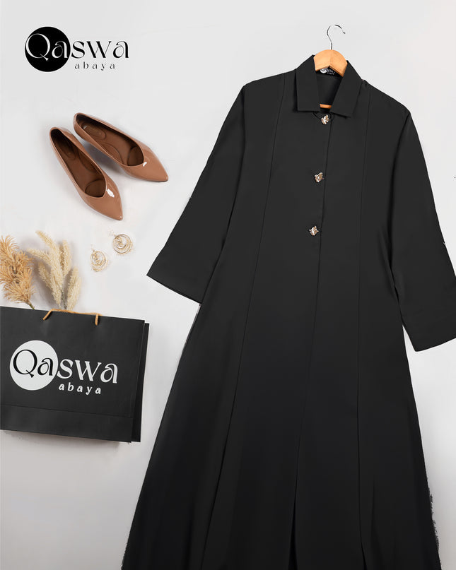 Luxurious Golden Button With Collared Abaya
